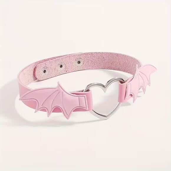 Wicked Silk Jewelry - Wicked Silk Emo, Punk, Cute Anime Cosplay Heart Devil Wings Choker Pink